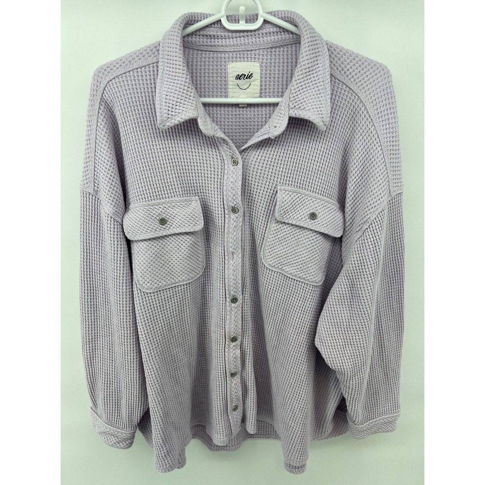 Aerie Women's M Lumber Jane Button Down Shacket Purple Waffle Knit Oversized Top
